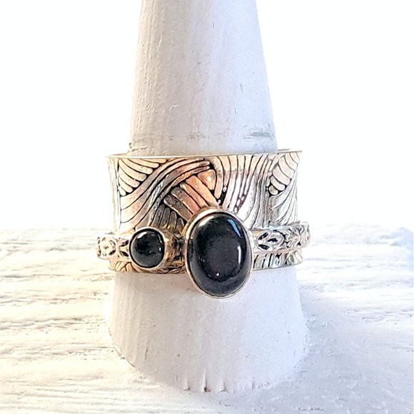 Black Onyx Sterling Silver Mediation Fidget Spinner Ring - Picture 7 of 13